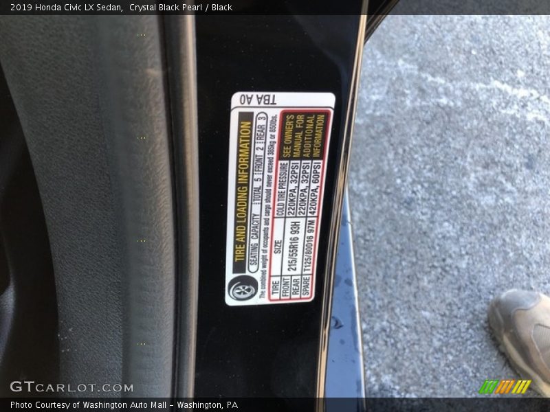 Crystal Black Pearl / Black 2019 Honda Civic LX Sedan