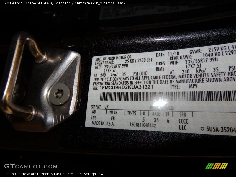 Magnetic / Chromite Gray/Charcoal Black 2019 Ford Escape SEL 4WD