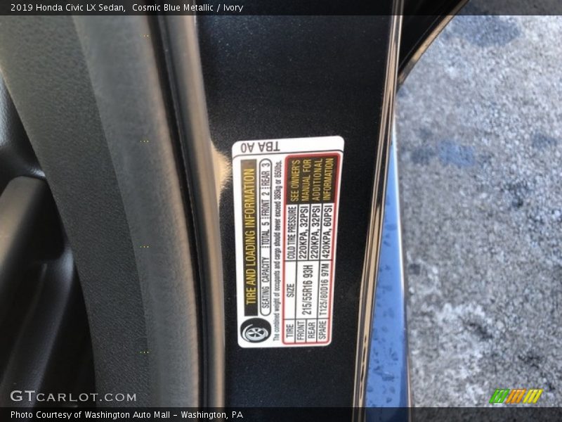 Cosmic Blue Metallic / Ivory 2019 Honda Civic LX Sedan
