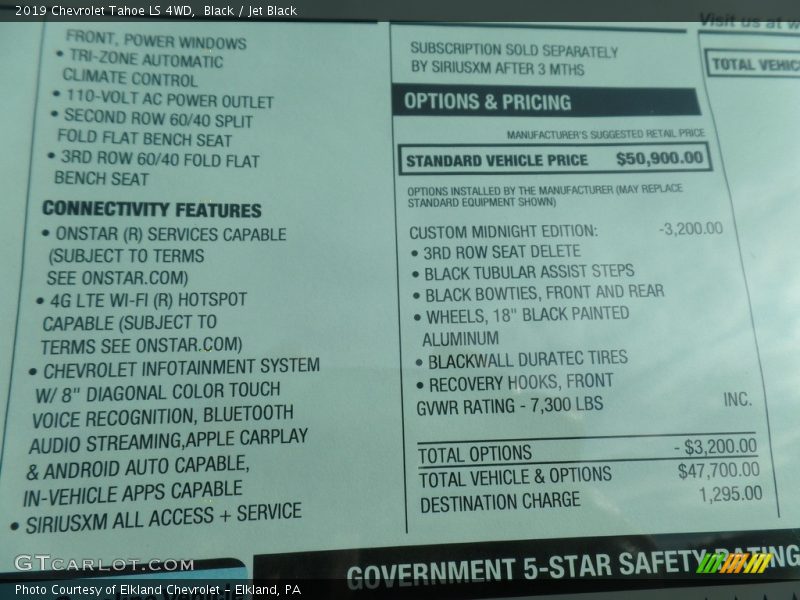 Black / Jet Black 2019 Chevrolet Tahoe LS 4WD
