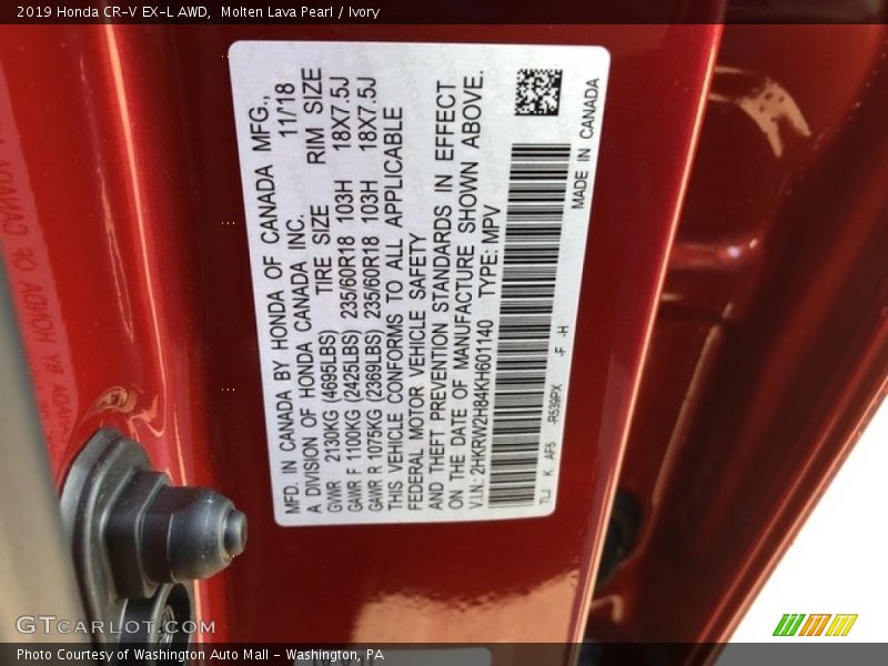 Molten Lava Pearl / Ivory 2019 Honda CR-V EX-L AWD