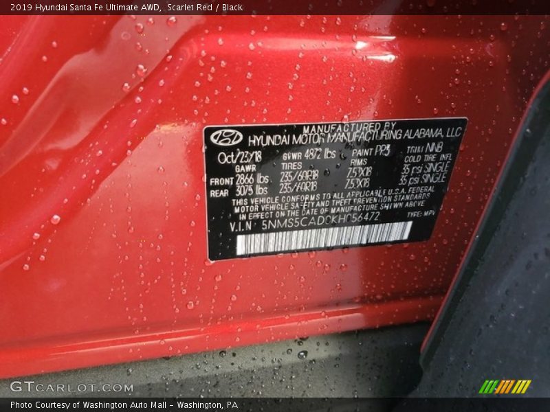 Scarlet Red / Black 2019 Hyundai Santa Fe Ultimate AWD