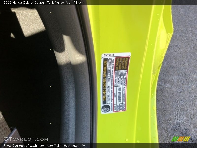 Info Tag of 2019 Civic LX Coupe