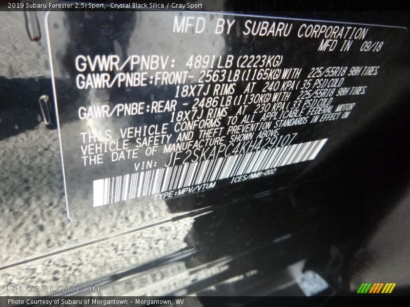 Crystal Black Silica / Gray Sport 2019 Subaru Forester 2.5i Sport