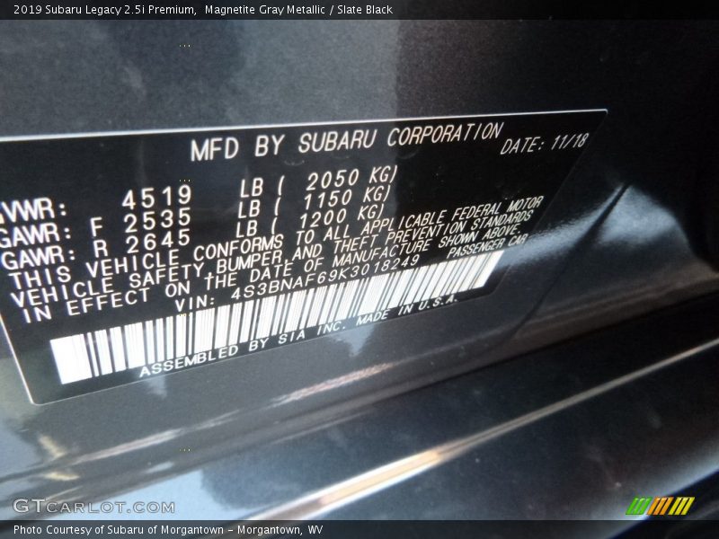 Magnetite Gray Metallic / Slate Black 2019 Subaru Legacy 2.5i Premium