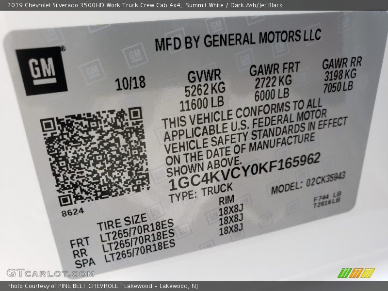 Summit White / Dark Ash/Jet Black 2019 Chevrolet Silverado 3500HD Work Truck Crew Cab 4x4