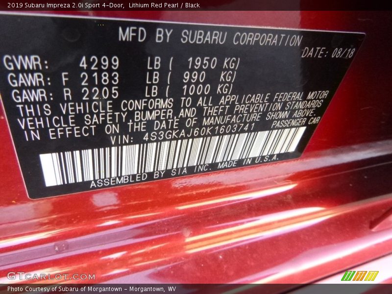 Lithium Red Pearl / Black 2019 Subaru Impreza 2.0i Sport 4-Door