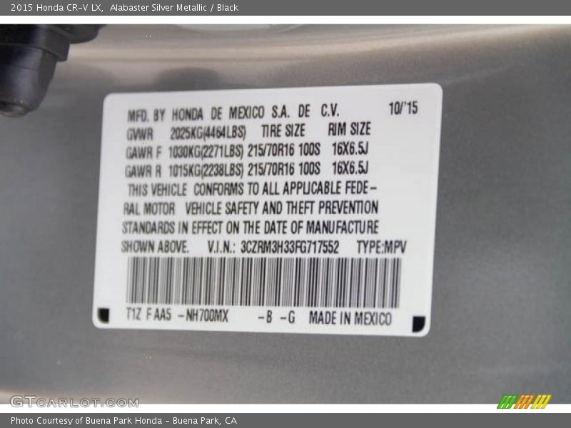 Alabaster Silver Metallic / Black 2015 Honda CR-V LX