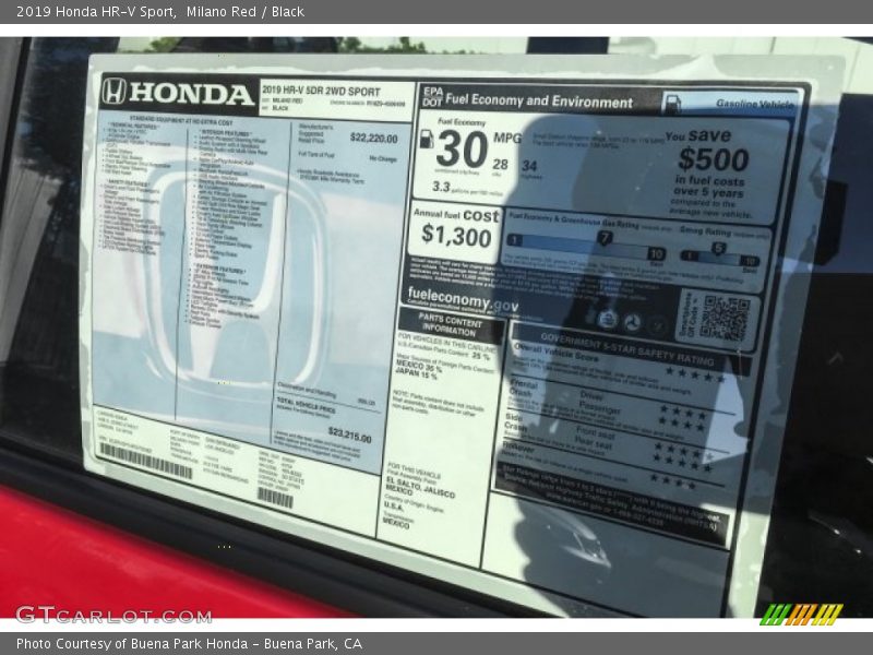 Milano Red / Black 2019 Honda HR-V Sport