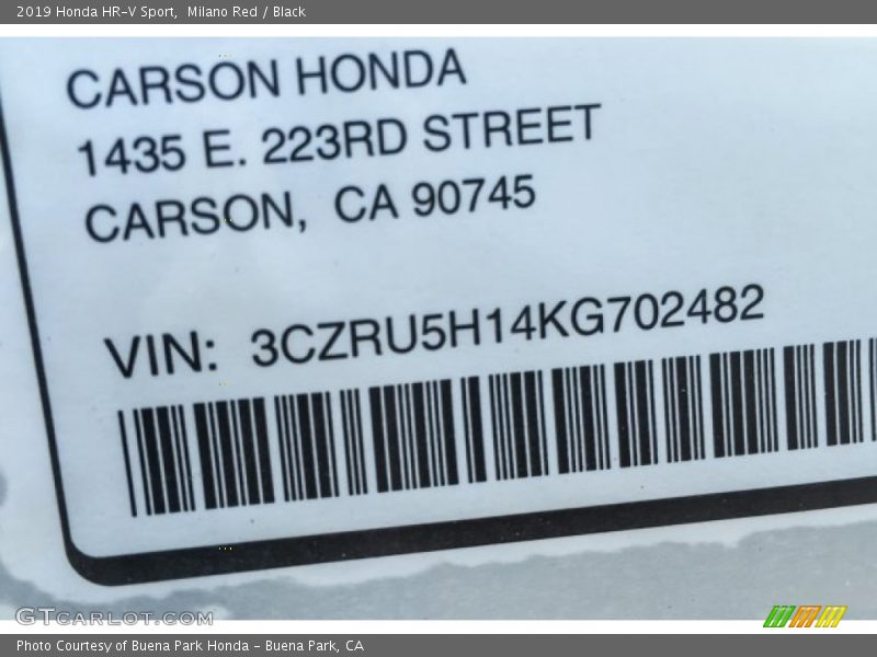 Milano Red / Black 2019 Honda HR-V Sport