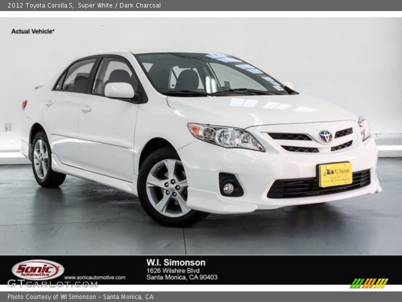 Super White / Dark Charcoal 2012 Toyota Corolla S