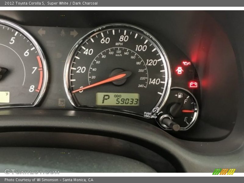 Super White / Dark Charcoal 2012 Toyota Corolla S