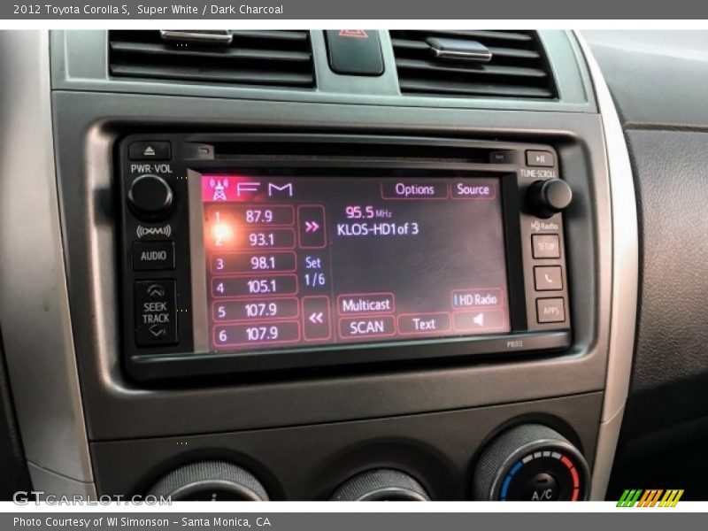 Super White / Dark Charcoal 2012 Toyota Corolla S