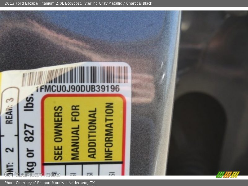 Sterling Gray Metallic / Charcoal Black 2013 Ford Escape Titanium 2.0L EcoBoost