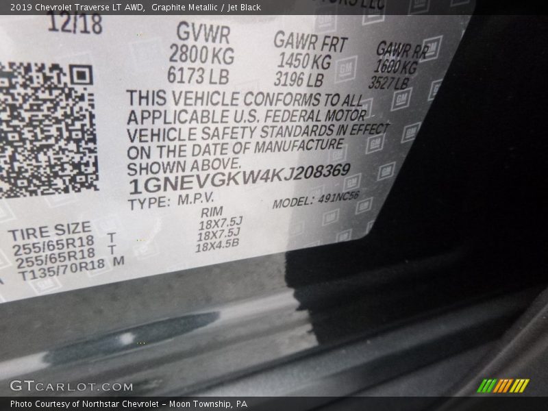 Graphite Metallic / Jet Black 2019 Chevrolet Traverse LT AWD