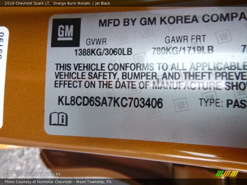 Orange Burst Metallic / Jet Black 2019 Chevrolet Spark LT