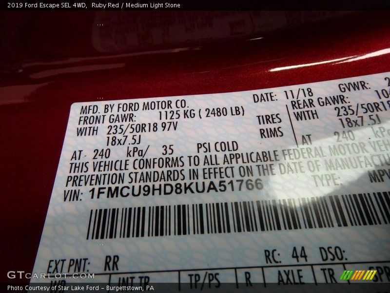 Ruby Red / Medium Light Stone 2019 Ford Escape SEL 4WD