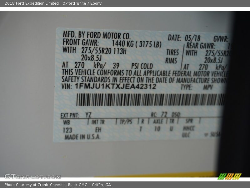 2018 Expedition Limited Oxford White Color Code YZ