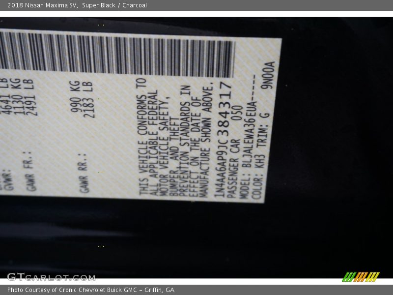 2018 Maxima SV Super Black Color Code KH3