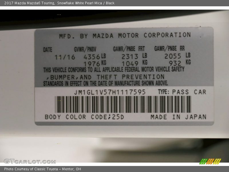 Snowflake White Pearl Mica / Black 2017 Mazda Mazda6 Touring