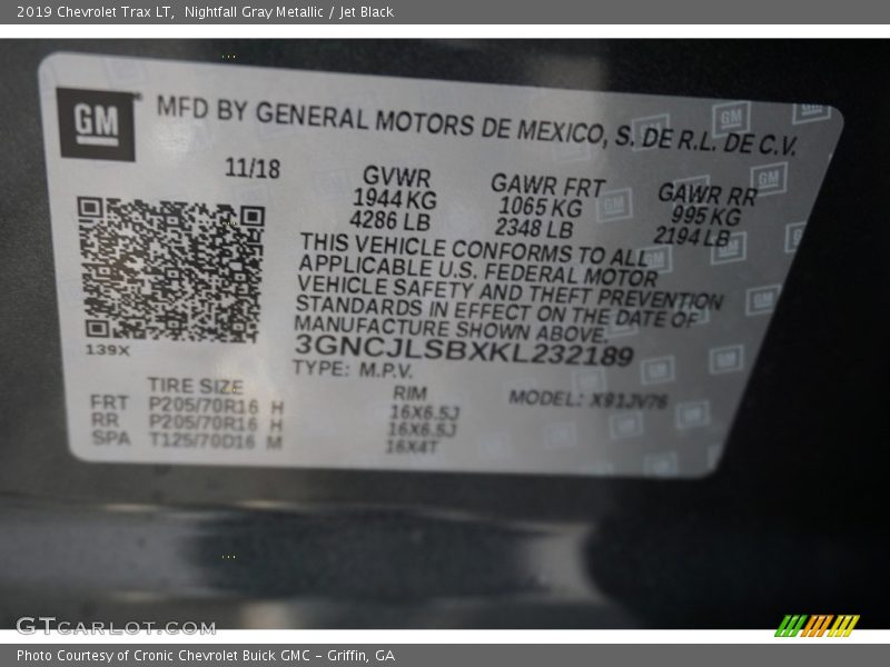 Nightfall Gray Metallic / Jet Black 2019 Chevrolet Trax LT