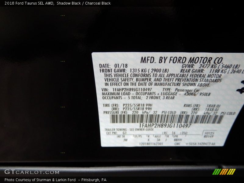 Shadow Black / Charcoal Black 2018 Ford Taurus SEL AWD