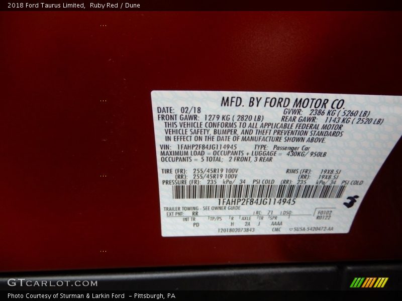 2018 Taurus Limited Ruby Red Color Code RR