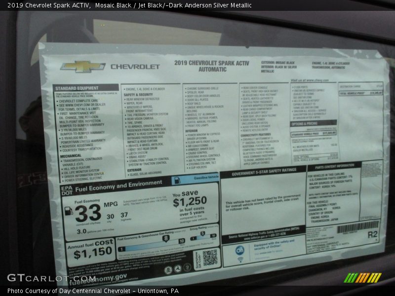  2019 Spark ACTIV Window Sticker