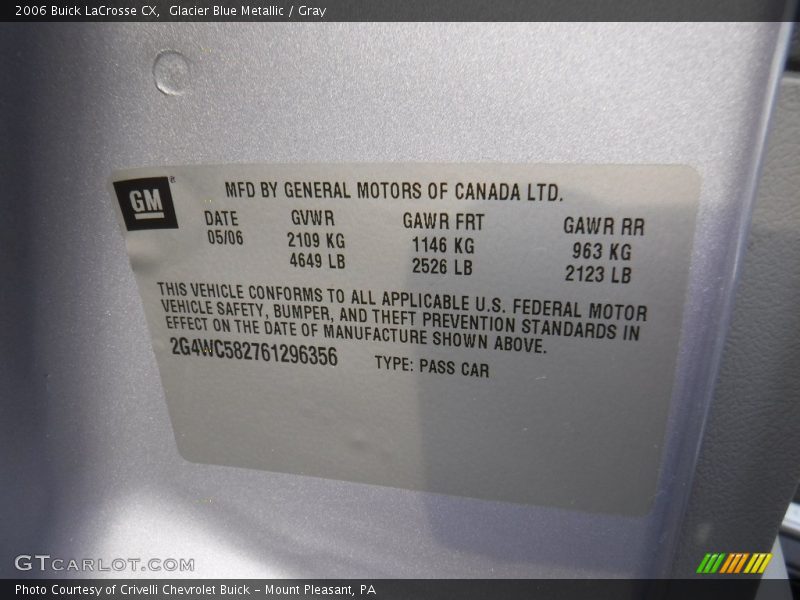 Glacier Blue Metallic / Gray 2006 Buick LaCrosse CX
