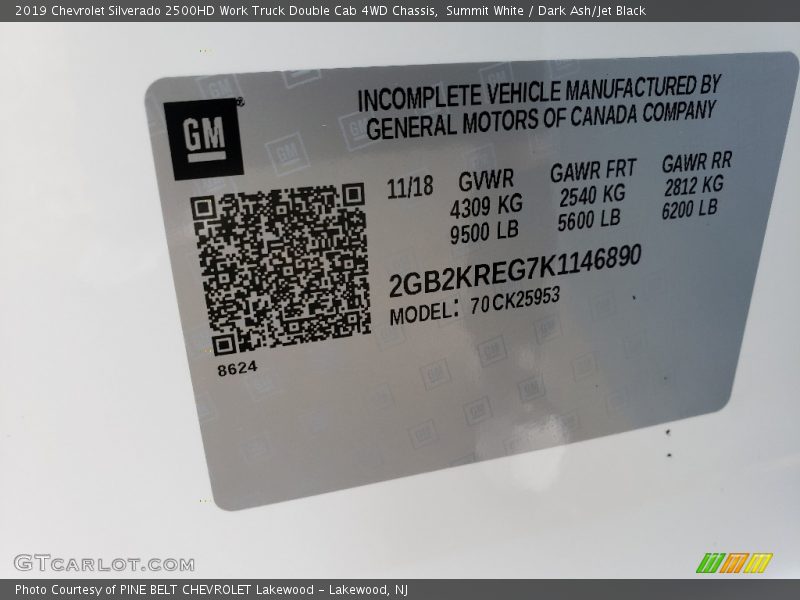 Summit White / Dark Ash/Jet Black 2019 Chevrolet Silverado 2500HD Work Truck Double Cab 4WD Chassis