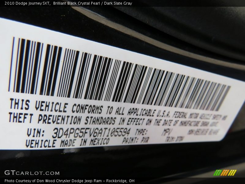 Brilliant Black Crystal Pearl / Dark Slate Gray 2010 Dodge Journey SXT