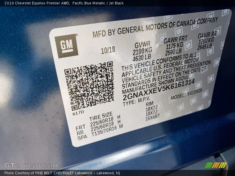 Pacific Blue Metallic / Jet Black 2019 Chevrolet Equinox Premier AWD