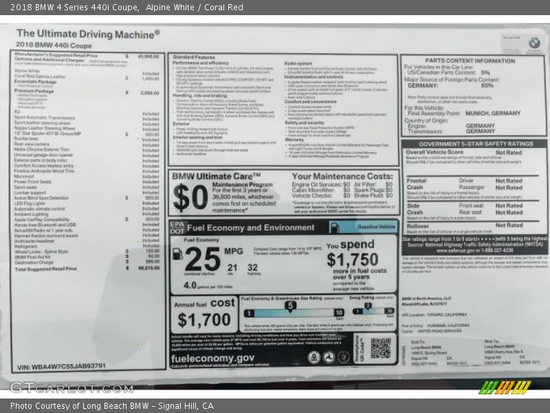 Alpine White / Coral Red 2018 BMW 4 Series 440i Coupe