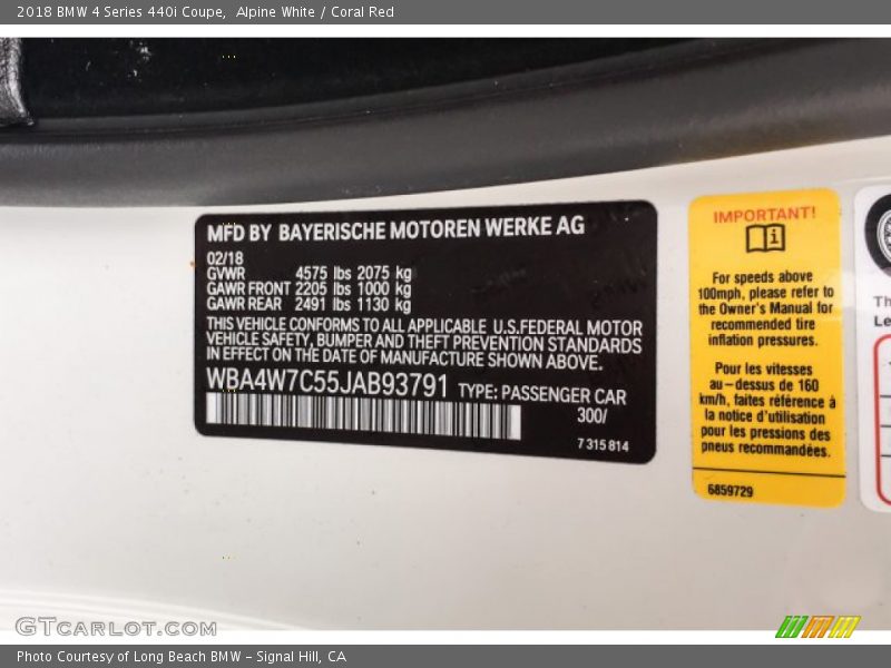 Alpine White / Coral Red 2018 BMW 4 Series 440i Coupe