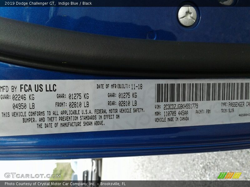 2019 Challenger GT Indigo Blue Color Code PBM