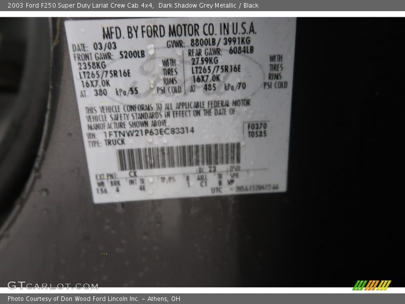 Dark Shadow Grey Metallic / Black 2003 Ford F250 Super Duty Lariat Crew Cab 4x4