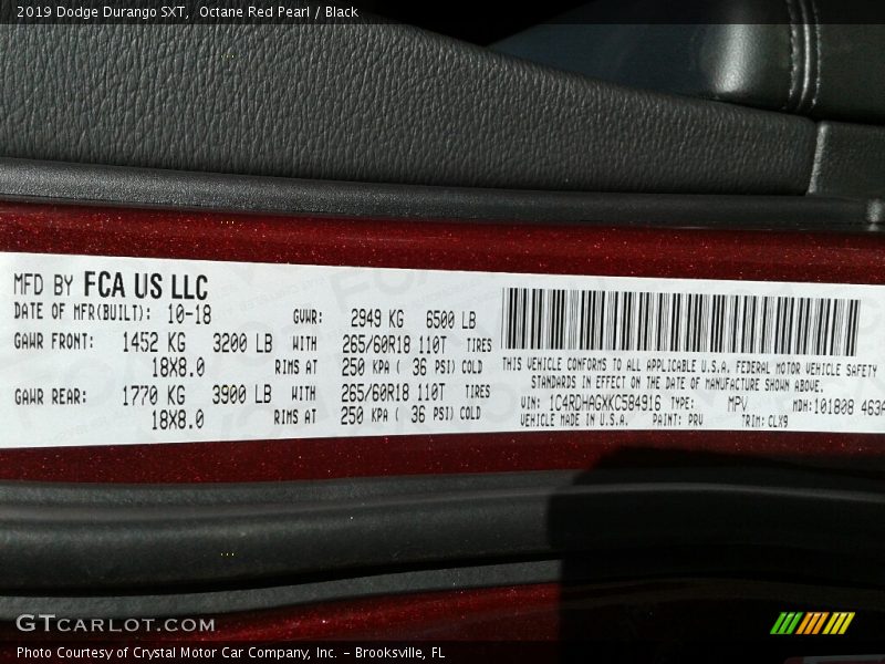 Octane Red Pearl / Black 2019 Dodge Durango SXT