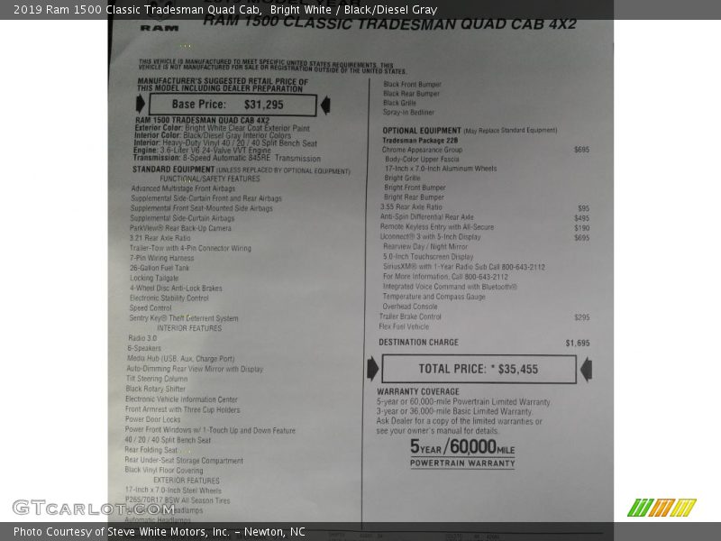 Bright White / Black/Diesel Gray 2019 Ram 1500 Classic Tradesman Quad Cab