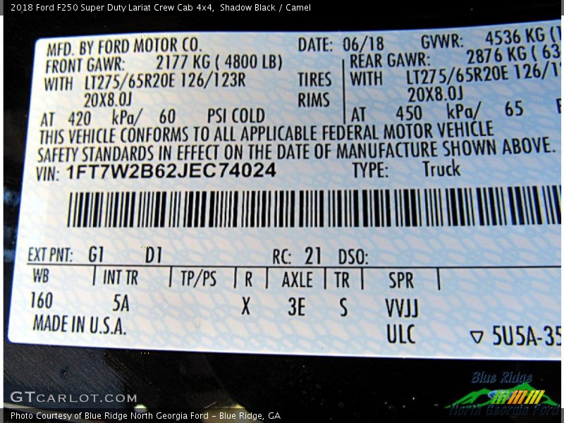 Shadow Black / Camel 2018 Ford F250 Super Duty Lariat Crew Cab 4x4