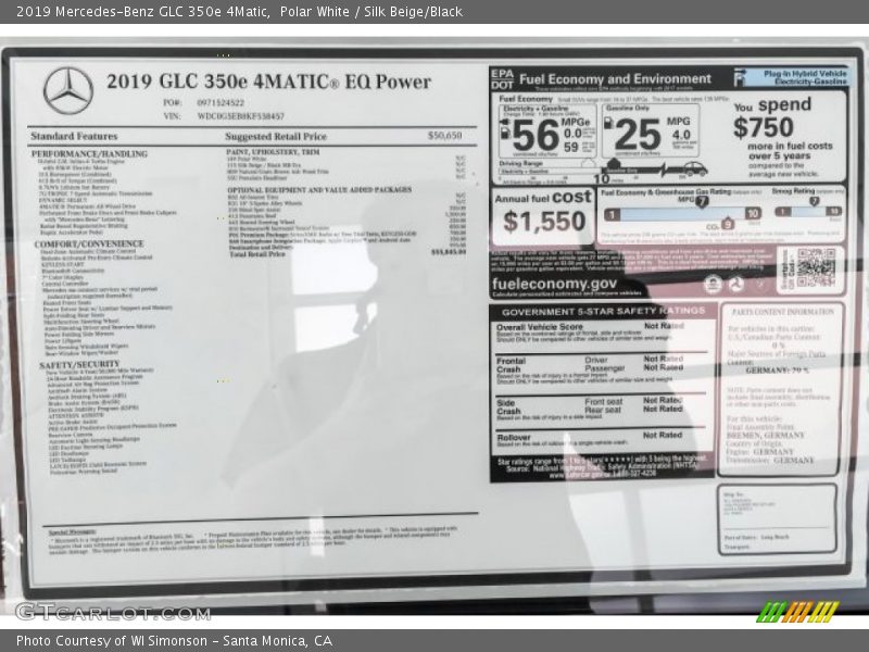 Polar White / Silk Beige/Black 2019 Mercedes-Benz GLC 350e 4Matic
