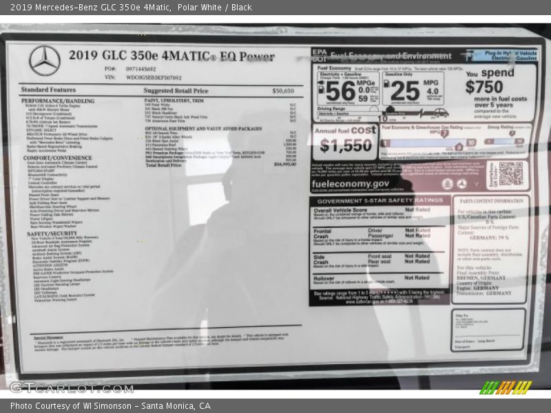 Polar White / Black 2019 Mercedes-Benz GLC 350e 4Matic