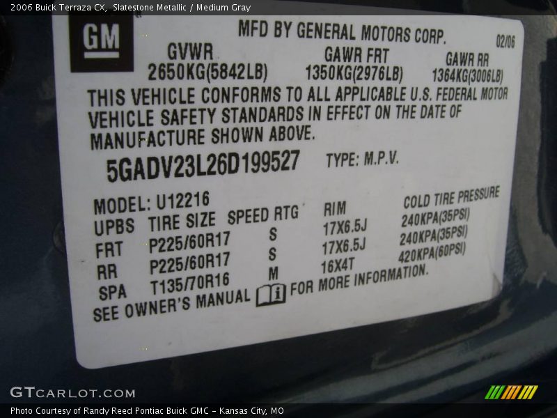 Slatestone Metallic / Medium Gray 2006 Buick Terraza CX
