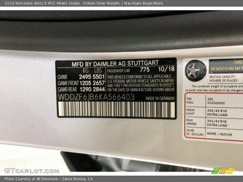 2019 E 450 4Matic Sedan Iridium Silver Metallic Color Code 775