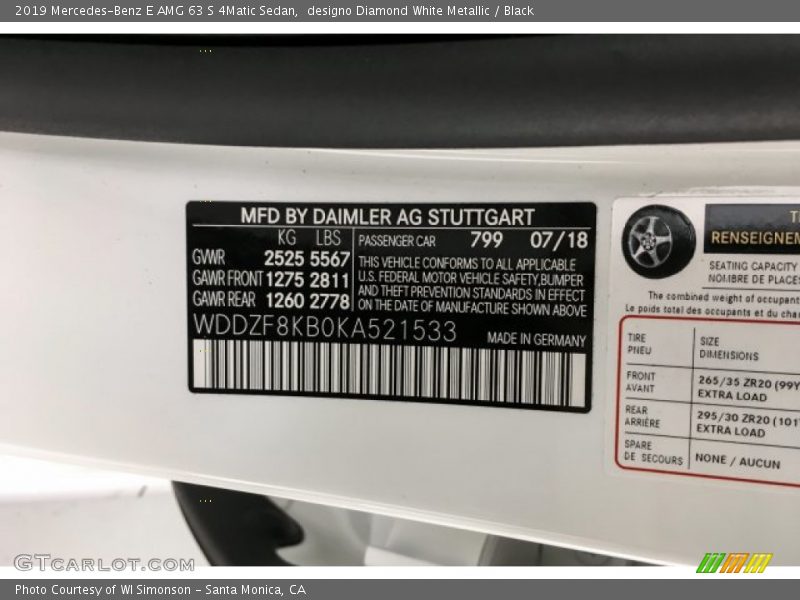 2019 E AMG 63 S 4Matic Sedan designo Diamond White Metallic Color Code 799