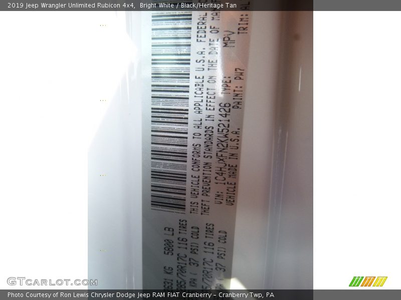 Bright White / Black/Heritage Tan 2019 Jeep Wrangler Unlimited Rubicon 4x4