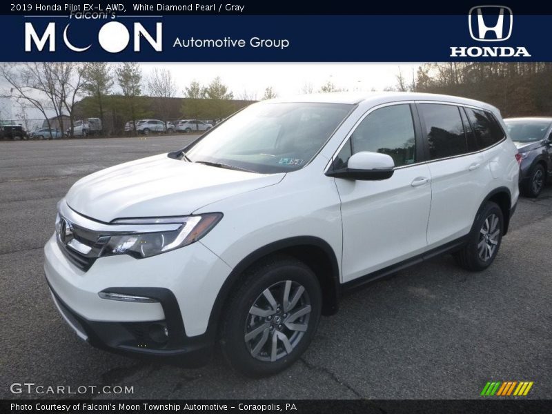 White Diamond Pearl / Gray 2019 Honda Pilot EX-L AWD