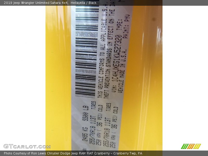 2019 Wrangler Unlimited Sahara 4x4 Hellayella Color Code PYV