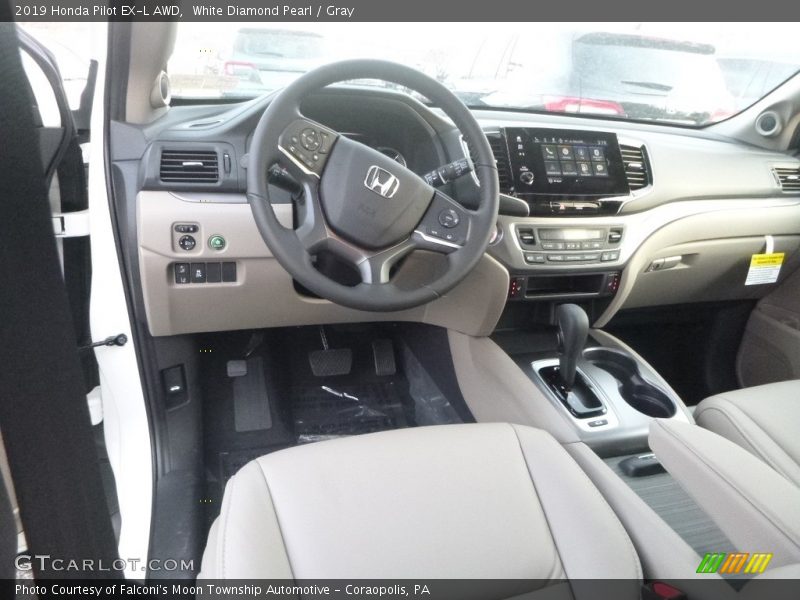 White Diamond Pearl / Gray 2019 Honda Pilot EX-L AWD