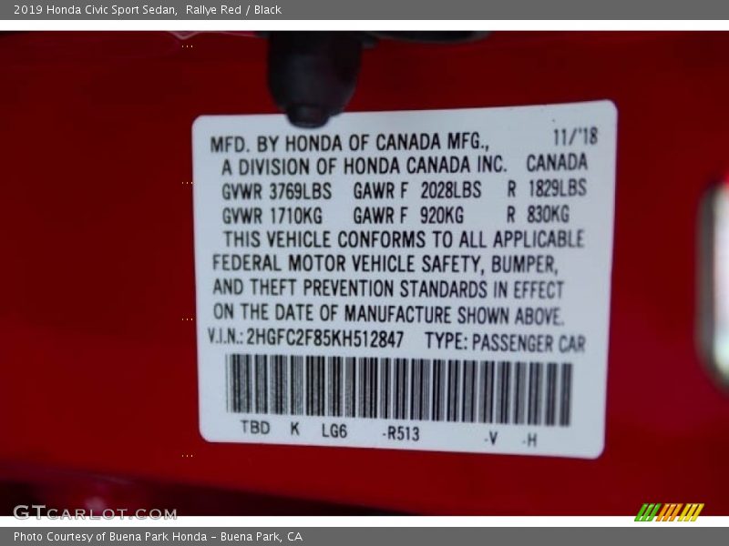 Rallye Red / Black 2019 Honda Civic Sport Sedan
