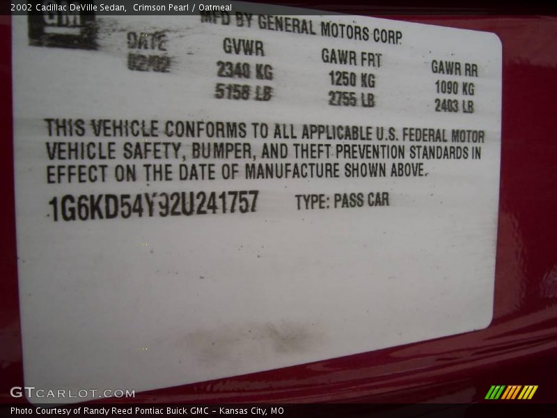 Crimson Pearl / Oatmeal 2002 Cadillac DeVille Sedan